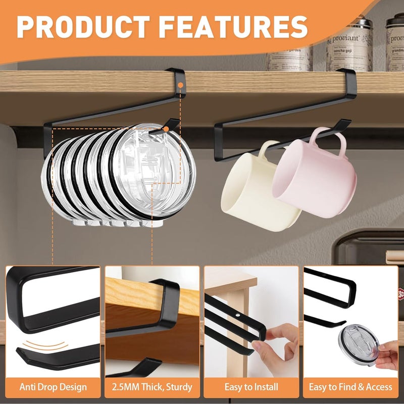 IPEROT Tumbler Lid Organizer, 2 Pack Coffee Mug Holder for Yeti Tumbler Lid, Space Saving Mug Hanger Rack Holds Up to 12 Lids, Cup Holder Under Cabinet, Water Bottle Lid Holders for Kitchen Storage - Image 4